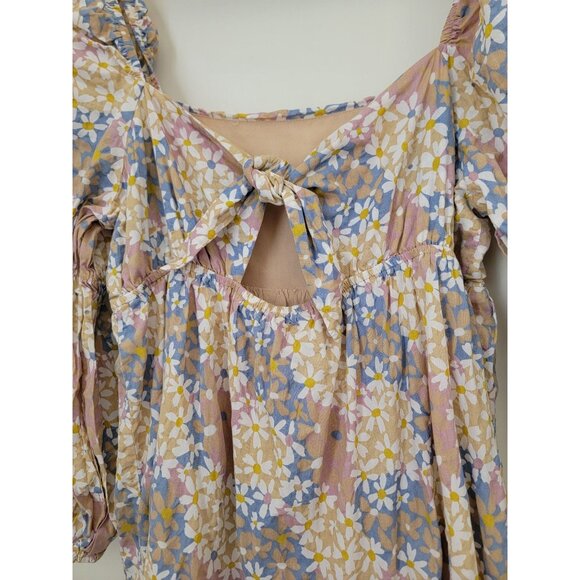 STORIA Floral Puff Sleeve Midi Dress With Back Tie & Tiered Skirt Women's Sz M - Picture 5 of 8